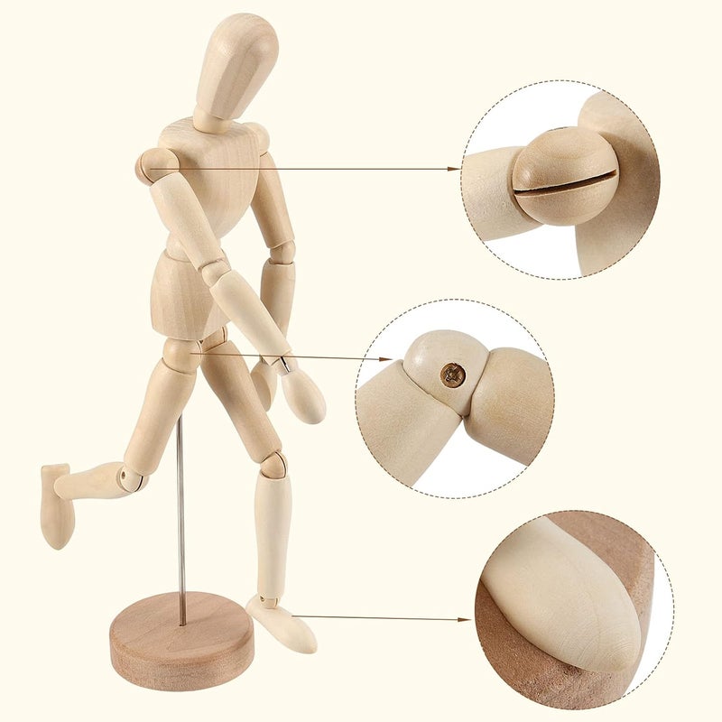JOIKIT 4 Pack 12 Inch Wooden Artists Model, Wooden Art Mannequin Articulated Mannequin with Stand and Posable Body, Movable Wooden Manikin for Drawing The Human Figure - Image 3